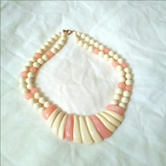 Vintage Pink and Ivory Lucite Statement Necklace - Picture 5 of 5